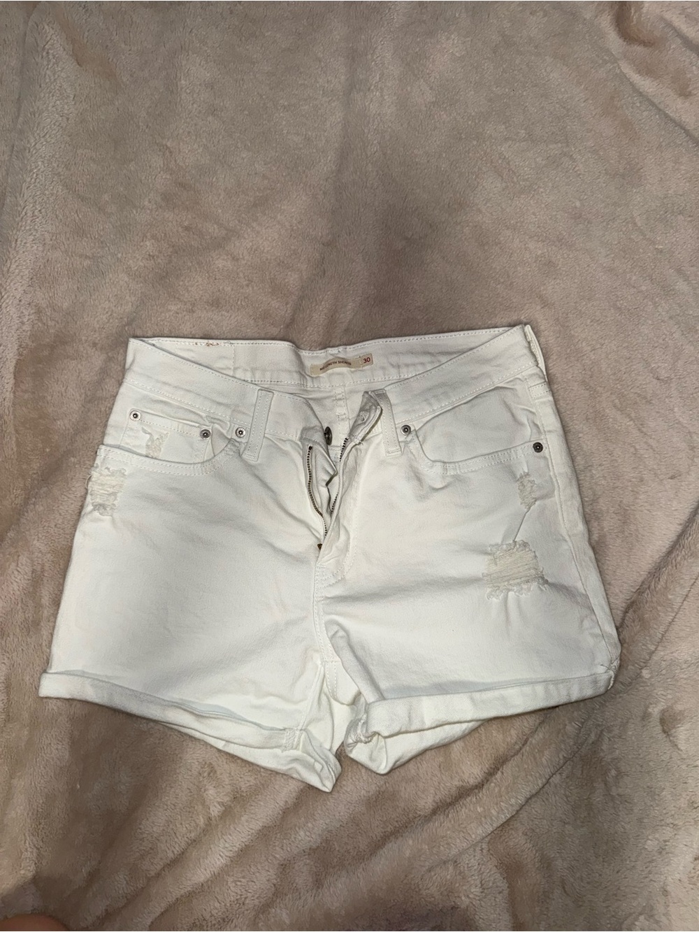 Levi's White Distressed Denim Shorts
